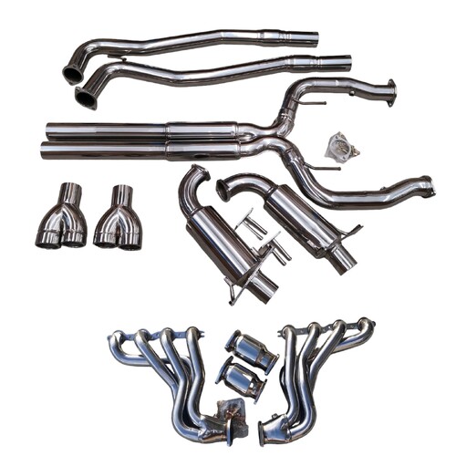 COMMODORE VE VF SUPERLOUD CAT BACK EXHAUST SEDAN / WAGON 3 INCH WITH 3.5INCH QUAD TIPS + 1 7/8 HEADERS EXTRACTORS & CATS V8